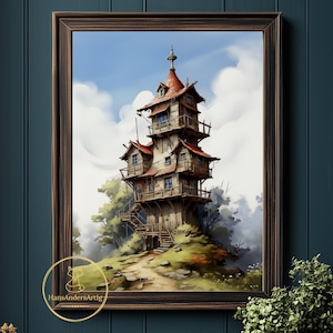 Poster Magical House Art Print Painting Wizard Home Decor Watercolor Magic Wall Art Crazy Wizarding Family Walldecor Gift For Fantasy Fan