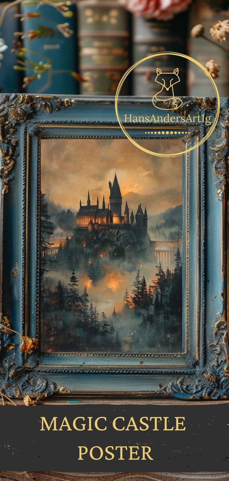 Magic castle poster, perfect for fantasy fans and dark academia-inspired wall decor.