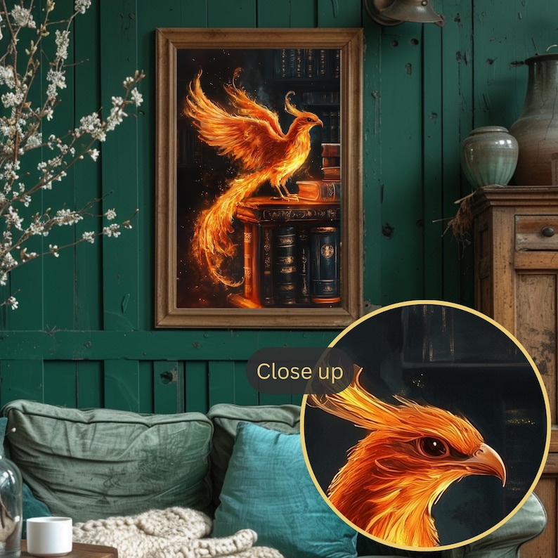 Glowing phoenix wizard school poster