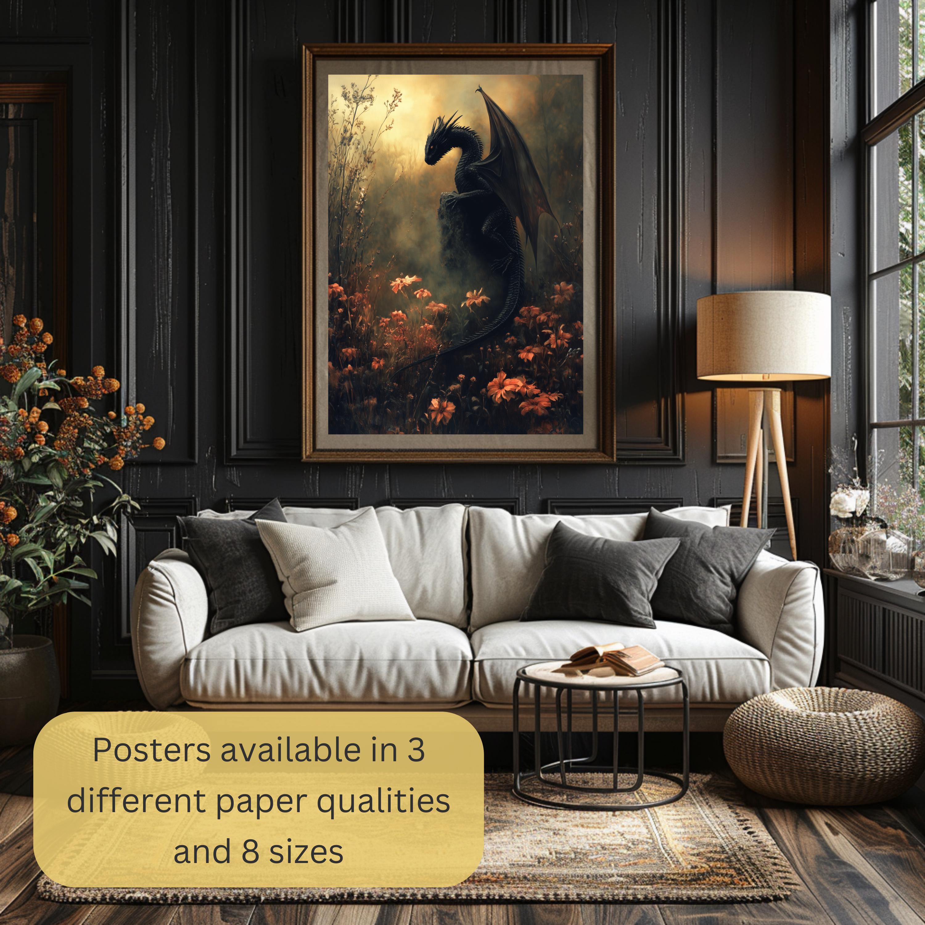 Dark Wall Art Dragon Poster Fantasy Art Mystic Living Room Decor for ...