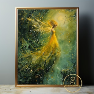 Cartaz de fada, impressão de elfo, pintura estilo Fairycore, luz academia, luz, arte cottagecore, decoração mágica, arte de parede, presente de amante goblincore, presente de bruxa
