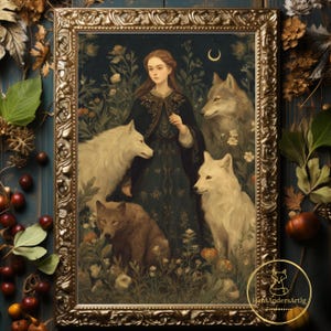 Wolf Poster Vintage Style Dark Cottagecore Print Mystic Wall Art For Fantasy Lover Dark Academia Gift For Reader Library Canin Home Decor