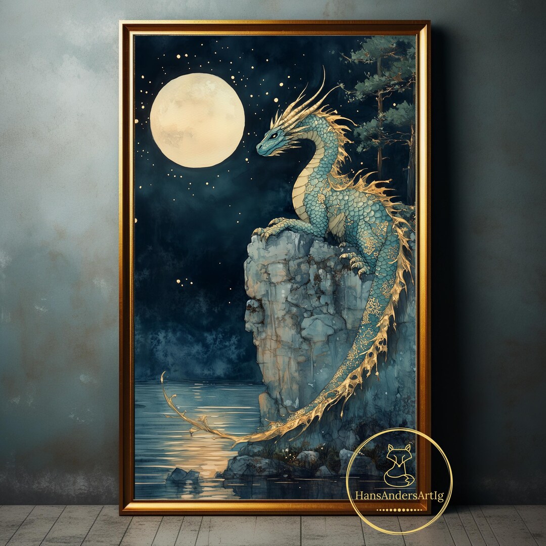 Magic Dragon Poster Nursery Wall Decor Asian Inspired Art Print Dark ...
