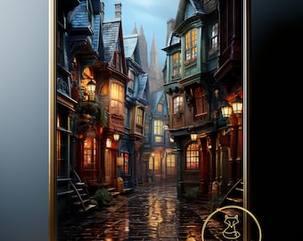 Póster de la biblioteca del callejón de las brujas y los magos, decoración de pared, impresión artística del mundo de la hechicería, pintura mágica, regalo para fanáticos de la fantasía, ilustración libresca