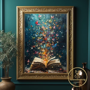 Libro Arte Poster Lettura Pittura Stampa Amante del libro Regalo Wallart Bibliotecario Regalo libresco Libro Nerd Illustrazione Dark Academia Dark Cottagecore