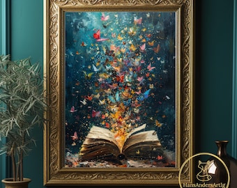 Book Art Poster Reading Painting Print Book Lover Gift Wallart Librarian Bookish Gift Book Nerd Illustration Dark Academia Dark Cottagecore