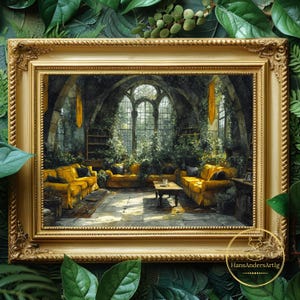 Poster Yellow Common Room Magic School Dark Academia Fantasy Fan Art Dark Cottagecore Print  Bookish Art Gift For Reader Wizards Wall Decor