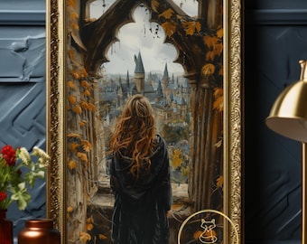 Wizard Castle Poster Magic School Wall Art Witch Print World of Wizardry Decor Dark Academia Fantasy Painting Autumn Book Lover Gift
