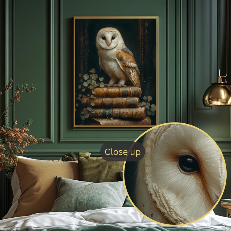 Vintage-style owl library wall art, ideal gift for readers and book enthusiasts.