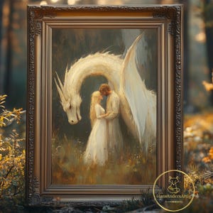 Dragon Fantasy Poster Vintage Style Love Couple Dark Cottagecore Print Mystic Wall Art Dark Academia Gift For Reader Library Home Decor