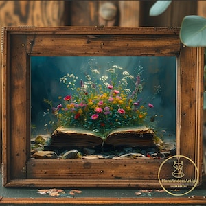Poster per lettore Libro floreale Arte Pittura Stampa Biblioteca Decorazione Parete libresca Amante dei libri Regalo per nerd dei libri Dark Academia Dark Cottagecore