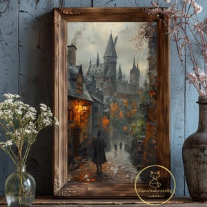 Poster Magic World Art Print Wizard School Village Painting Dark Academia Illustration Bookish Wall Decor Witchy Gift For Fantasy Fan