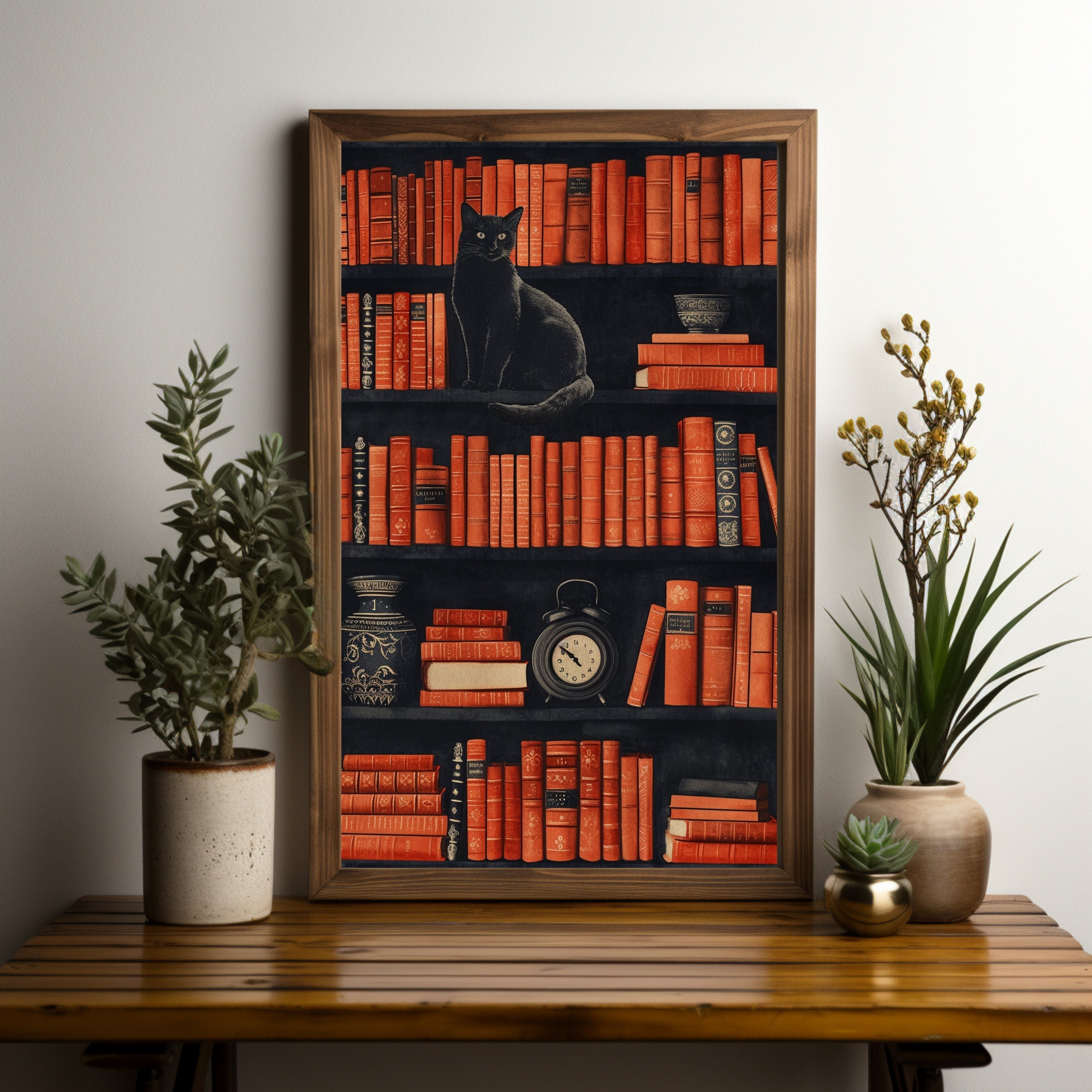 Dark Academia Poster Black Cat Bookshelf Decor Bookish Art Print ...