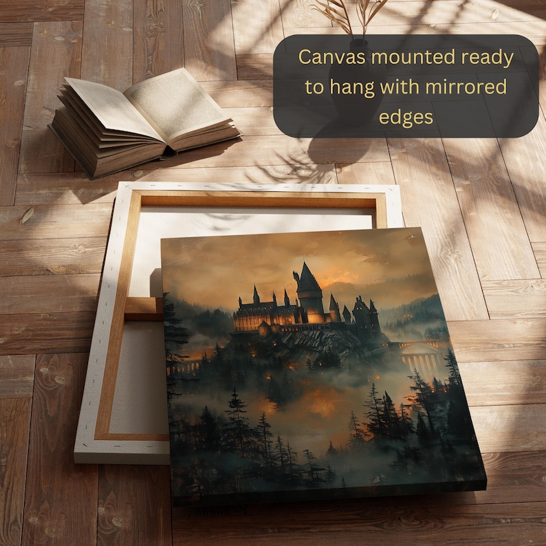 Fantasy fan art print of a wizard school, great for creating a magical atmosphere at home.