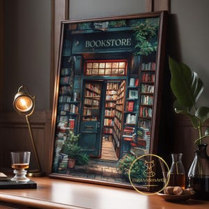 Cartel de la librería Impresión de pintura caprichosa para el amante del libro Arte de la pared Regalo bibliotecario para el libro Ilustración nerd Academia oscura Cottagecore oscuro