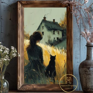 Cat Poster Granola Girl Wall Art Dark Cottagecore Poster Vintage Style Art Print Dark Academia Whimsical Living Room Art Fairy Core Gift