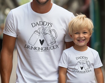 T-Shirt Vatertag Shirt Partner Shirt Papa Sohn Outfit Baby Geschenk Vater Kind Partnerlook Männertag  Tshirt für Papi und Kind weiß schwarz