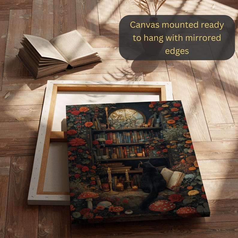 Book Cat Lover Poster Dark Academia Art Print Dark Print Vintage Style ...