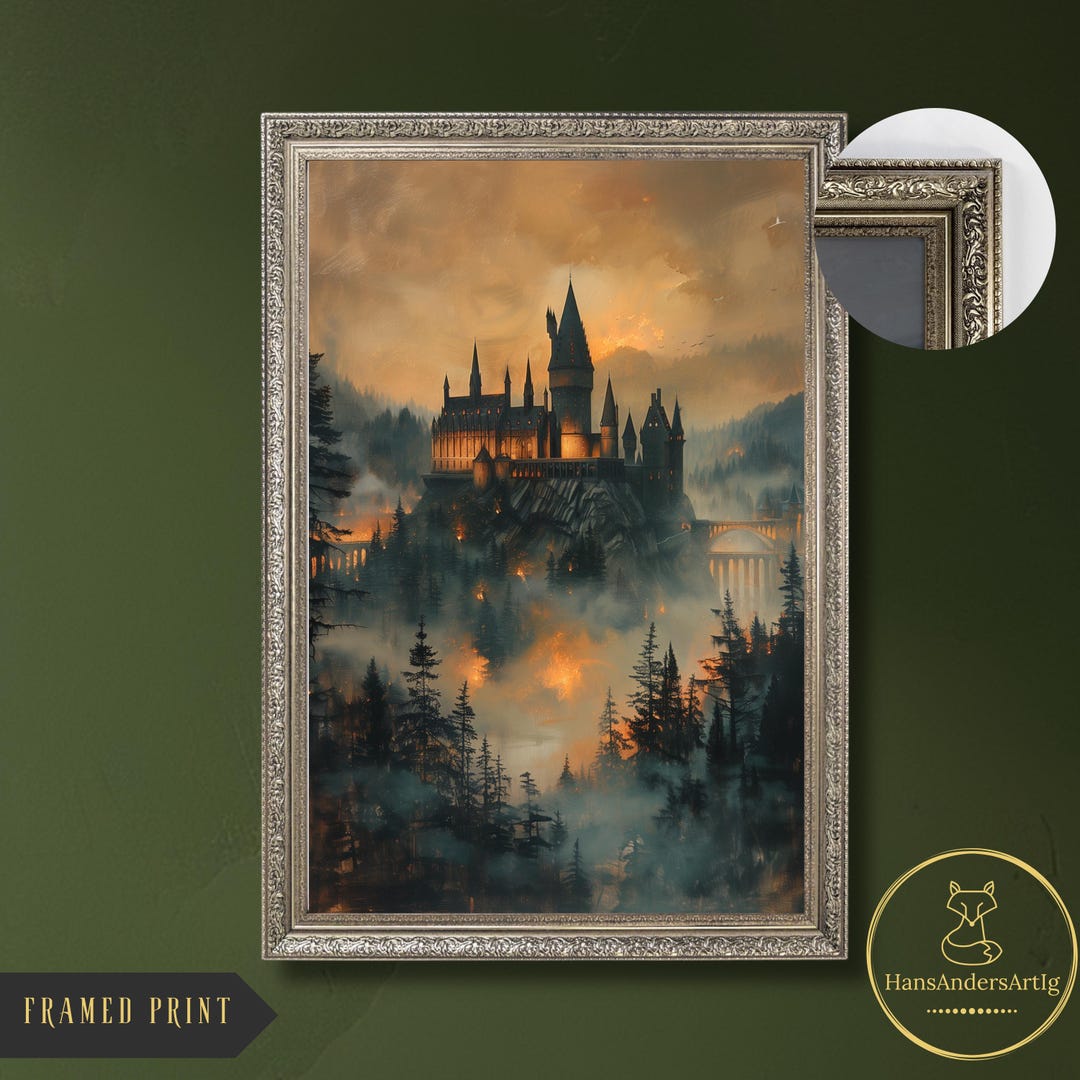 Framed Dark Fantasy Castle Art Print With Frame Magic School Wall Art ...
