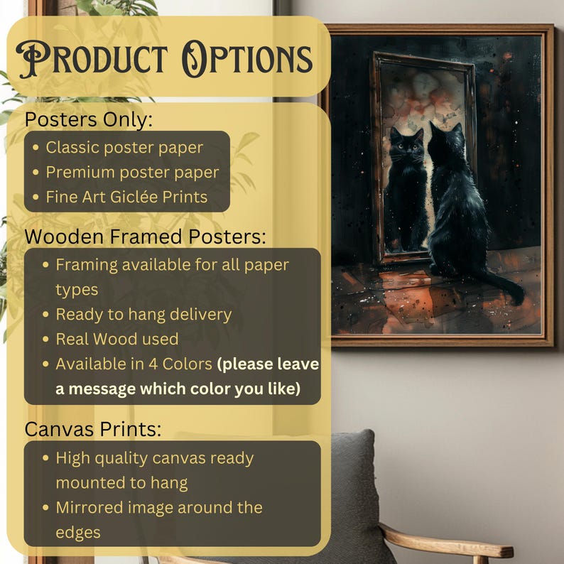 Gothic cat wall decor featuring an enchanted mirror and mysterious woodland atmosphere