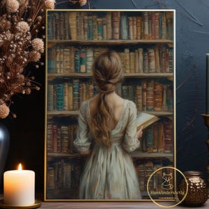 Library Home Decor Poster Vintage Style Book Lover Wall Art Dark Academia Art Print Bookish Wall Decor Cottagecore Old School Witchy Gift
