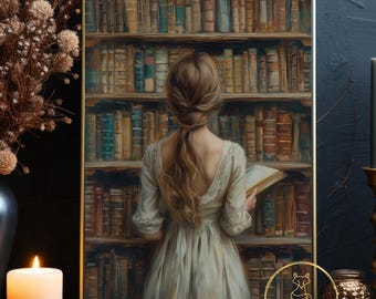Library Home Decor Poster Vintage Style Book Lover Wall Art Dark Academia Art Print Bookish Wall Decor Cottagecore Old School Witchy Gift