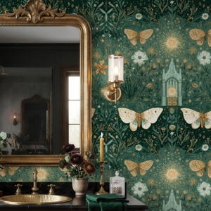 Moth Wallpaper Butterfly Wallpaper Dark Cottagecore Decor Peel And Stick Wallpaper Removable Botanical Gothic Wall Mural