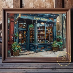 Magic World Poster Potion Shop Vintage Art Wizard Store Fantasy Fan Decor Potter Art Dark Academia Print Dark Cottagecore Witchy Wall Art