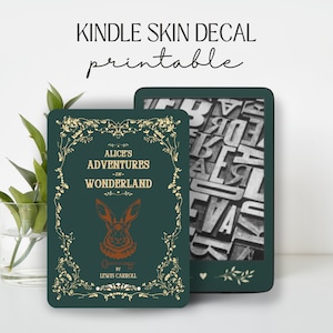 Kindle Skin Decal Case Insert Alice In Wonderland Vintage Hardcover StoryBook Green design | DIGITAL DOWNLOAD PNG