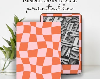 Kindle Skin Decal Case Insert Retro Pink Orange Swirl Check Design | DIGITAL DOWNLOAD PNG