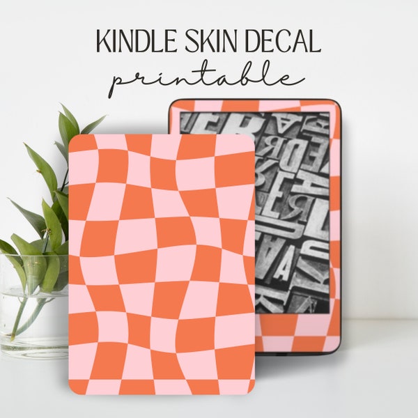 Kindle Skin sticker hoesje invoegen Retro roze oranje Swirl Check Design | DIGITALE DOWNLOAD PNG
