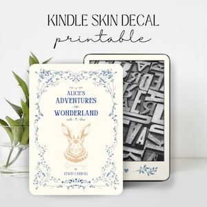 Kindle Skin Decal Case Insert Alice In Wonderland Vintage Hardcover StoryBook Cream design | DIGITAL DOWNLOAD PNG