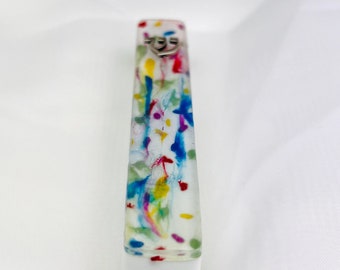 White Resin Mezuzah Case, Colourful Mezuza Cover, Judaica Accessory, Jewish Wedding Gift, Hebrew Home Blessing, Bar/Bat Mitzvah