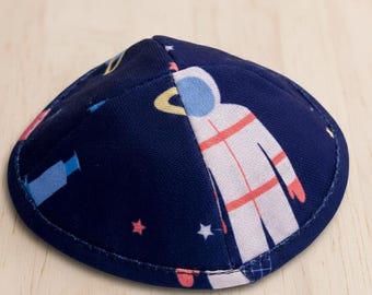 Dark Blue Linen Kippah: Space Stars Yarmulke, Judaica Accessory, Unique Jewish Celebration Gift