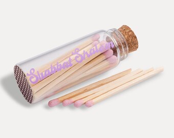 Shabbat Matches: Glass Bottle with Pink Tip Matches, Modern Jewish Accessory, Judaica Rituals