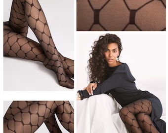 Gemusterte 20DEN Strumpfhose S-XL Schwarz Asteroid Feinstrumpfhosen Nylons Damen 36-50