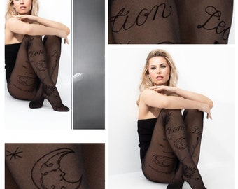 Collants élégants 30DEN S-XL collants fins noirs à motifs astro nylons femme 36-46