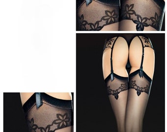 Elastane 20DEN Suspender Stockings S-L Black Eclipse Suspender Stockings Nylons Nylon Stockings