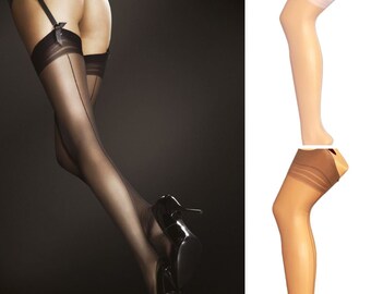 Elasthan 20DEN Nahtnylons Strapsstrümpfe S-L Marlena Nahtnylons Damen Strapse Strümpfe Nylons Schwarz, Weiß, Tan