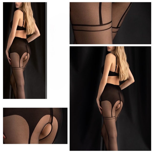 Ouvert 20DEN pantyhose open crotch S-XL Delight Black tights nylons 36-50