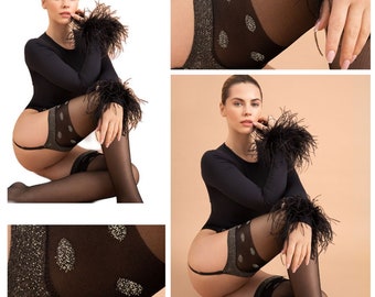Nylons Suspender Stockings 15DEN Black S-L Luxe Suspender Stockings Women 36-46