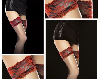 Halterlose Strümpfe 20DEN S-L Schwarz mit Rot Nylons Nocturne Nylonstrümpfe Damen Feinstrümpfe Damenstrümpfe 36-46