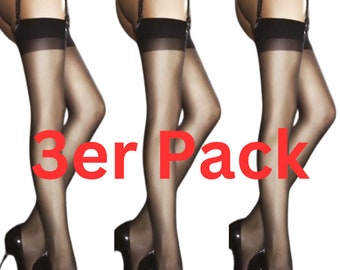 Lot de 3 bas jarretelles élasthanne 20DEN S-3XL bas femme nylons jarretelles bas Justine noir blanc beige clair naturel