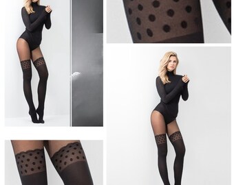 Patterned tights 60DEN S-XL Black Sense fine tights women's nylons 36-50