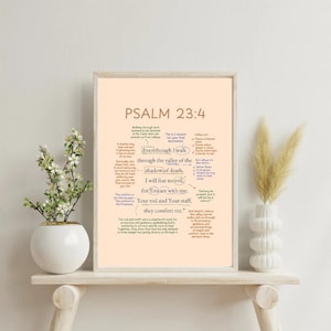 Psalm 23:4 Bibelverstryck, kristen väggkonst (digital nedladdning)