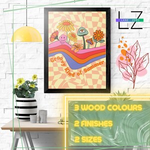 Cornice in legno Boho retrò anni '70 e '80, poster incorniciato in stile estivo, finitura in carta opaca e satinata, migliora ogni stanza