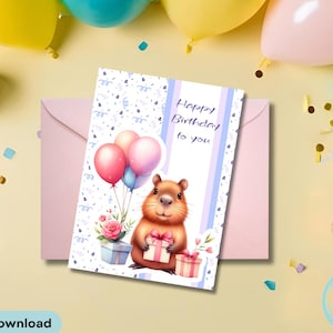 Happy Birthday Card, Capybara Birthday card, Printable  Birthday card, Birthday gifts card, Digital Download Birthday card, Birthday Cards