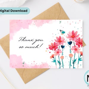 Thank You Card | Floral Thank You Card | Printable Thank You Card, Nice and Colorful Thank You card. Digital Download Card. Beautiful Card.