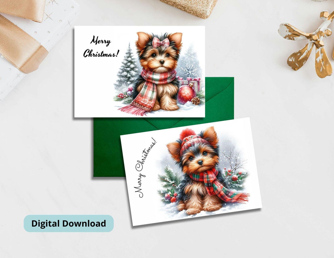 Merry Christmas Card, Puppy Christmas Gift Card, Printable Christmas ...