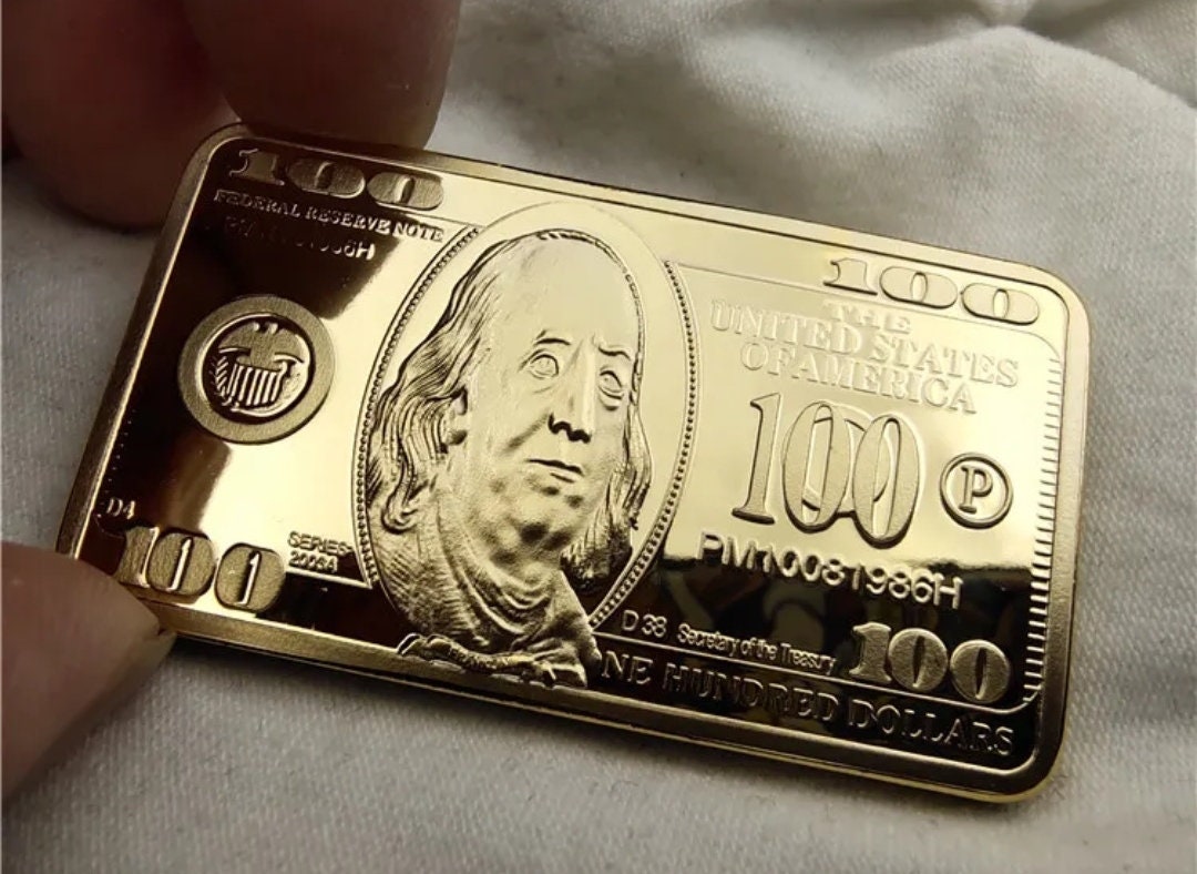 100 In Gold USA 100 Dollar Bullion 24K Gold Bar - Etsy